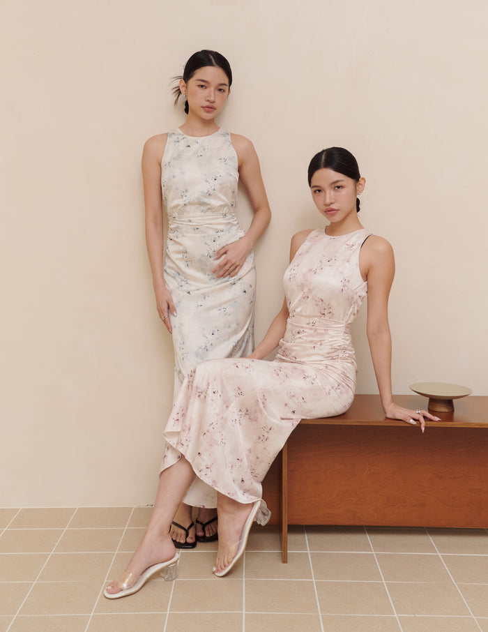 Cameron Ruched Dress in Blush Haze