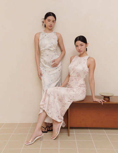 Cameron Ruched Dress in Blush Haze