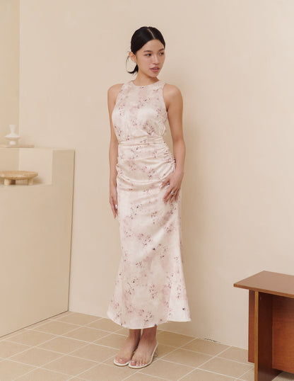 Cameron Ruched Dress in Blush Haze