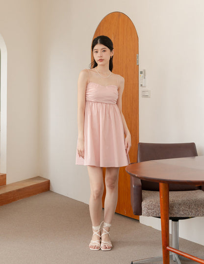 Christelle Padded Babydoll Dress in Blush
