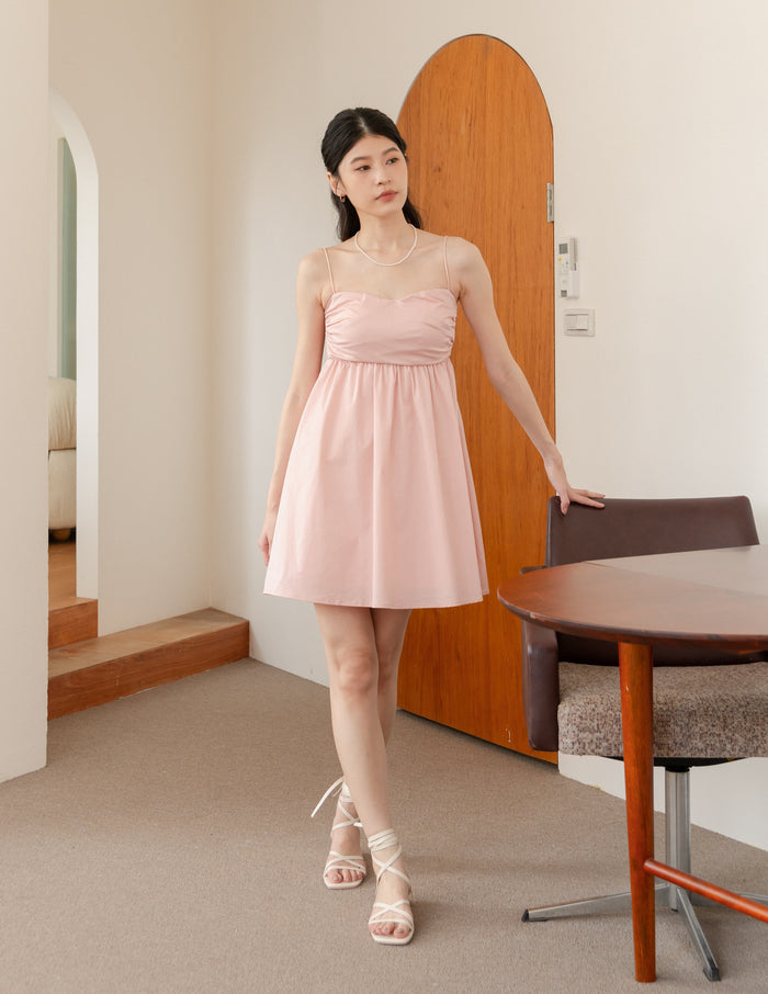 Christelle Padded Babydoll Dress in Blush