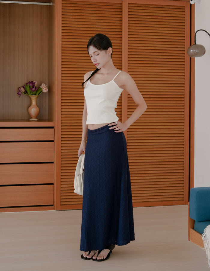 Clarisse Long Lace Skirt in Navy