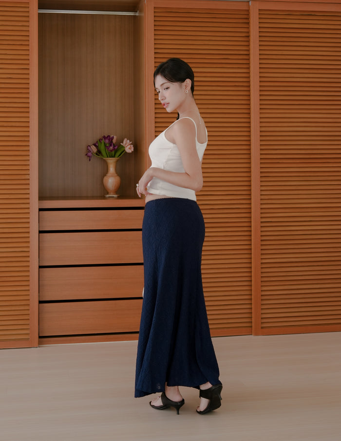 Clarisse Long Lace Skirt in Navy