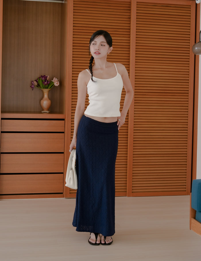 Clarisse Long Lace Skirt in Navy