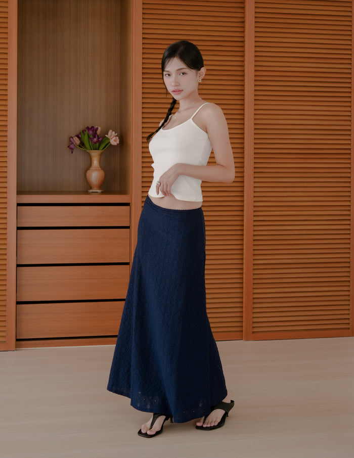Clarisse Long Lace Skirt in Navy