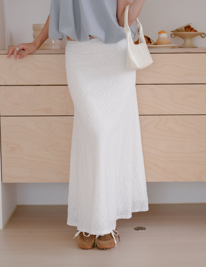 Clarisse Long Lace Skirt in White