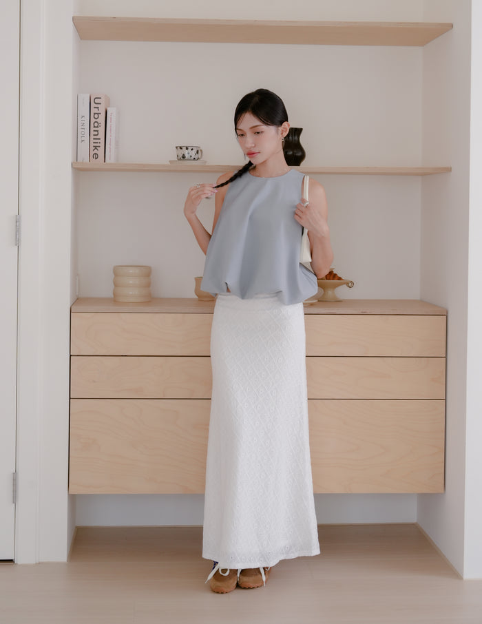 Clarisse Long Lace Skirt in White