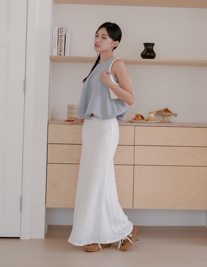 Clarisse Long Lace Skirt in White