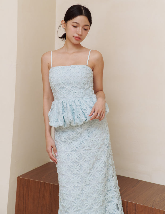Claudine Petal Peplum Top in Blue