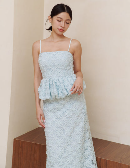 Claudine Petal Peplum Top in Blue