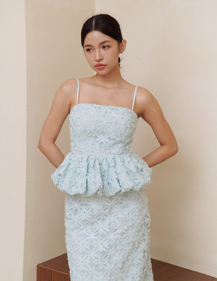 Claudine Petal Peplum Top in Blue