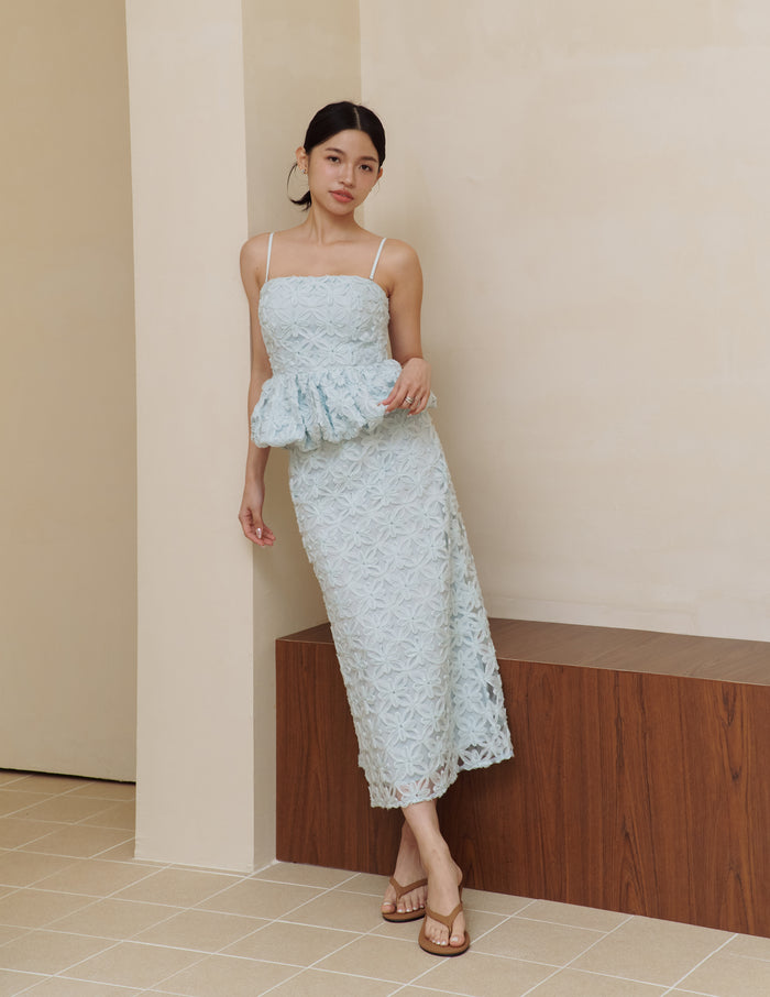 Claudine Petal Peplum Top in Blue