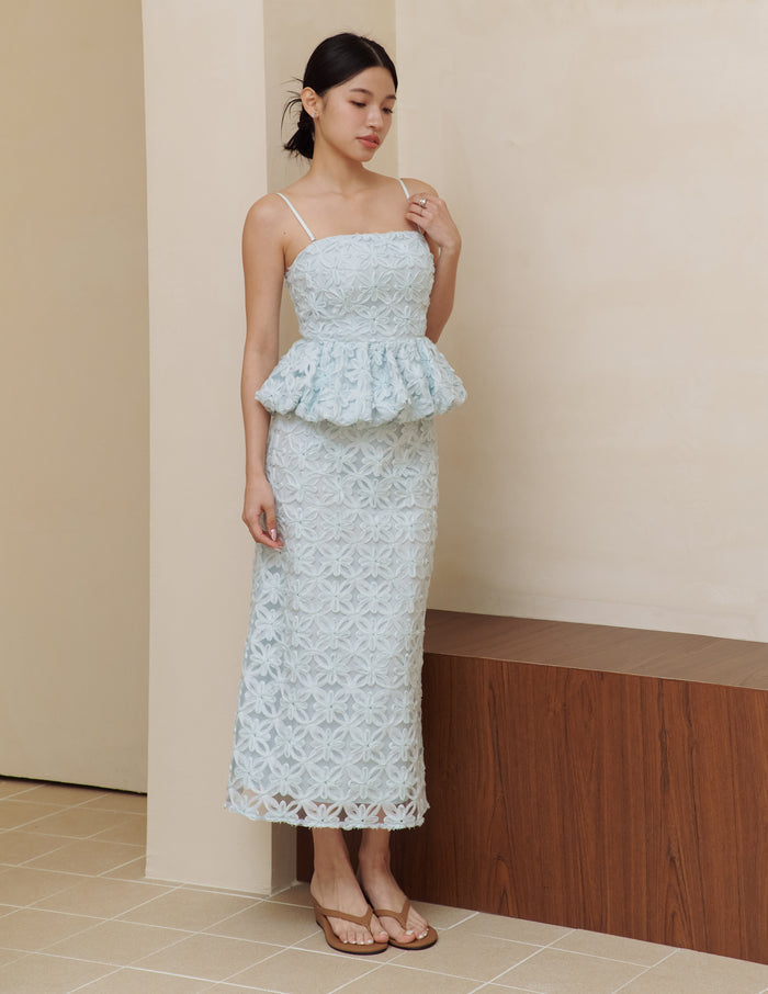 Claudine Petal Peplum Top in Blue