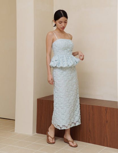 Claudine Petal Peplum Top in Blue