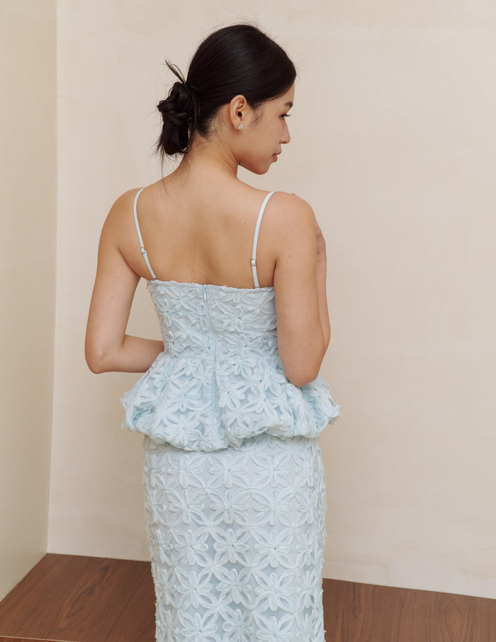 Claudine Petal Peplum Top in Blue