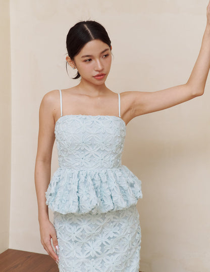 Claudine Petal Peplum Top in Blue
