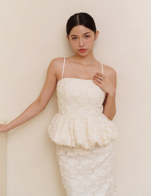 Claudine Petal Peplum Top in Ivory