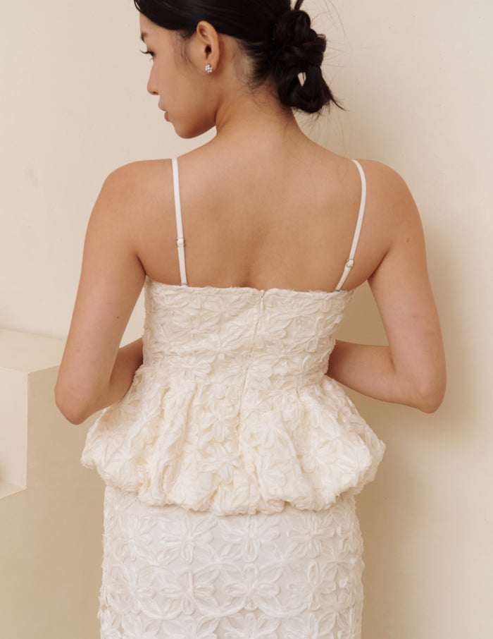 Claudine Petal Peplum Top in Ivory