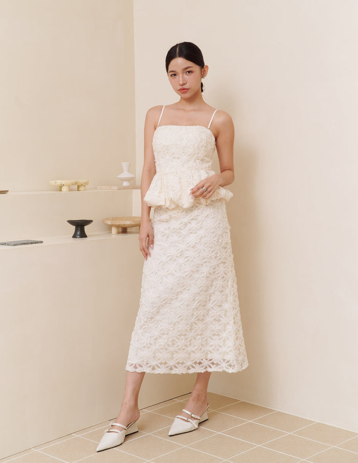 Claudine Petal Peplum Top in Ivory