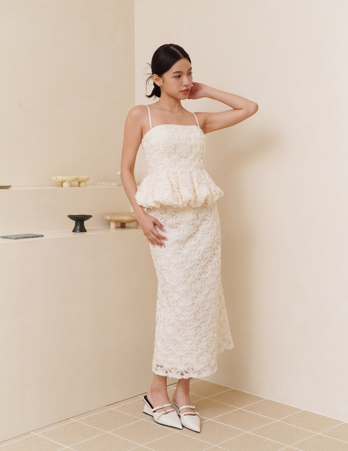 Claudine Petal Peplum Top in Ivory