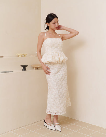 Claudine Petal Peplum Top in Ivory