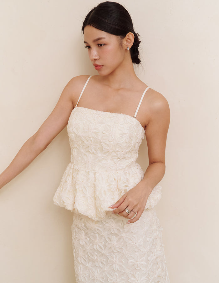 Claudine Petal Peplum Top in Ivory