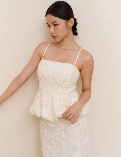 Claudine Petal Peplum Top in Ivory