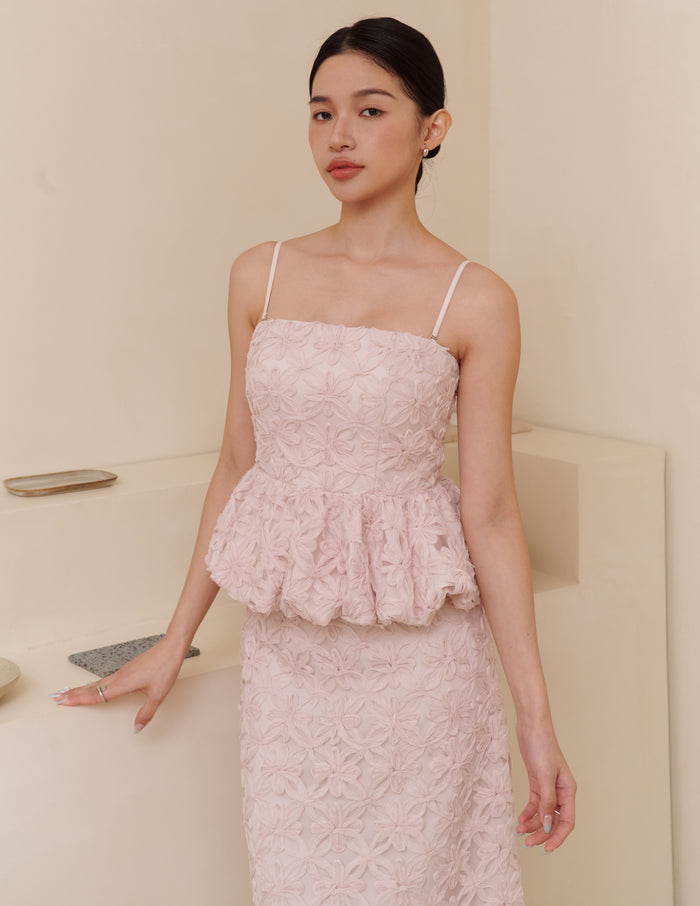 Claudine Petal Peplum Top in Pink