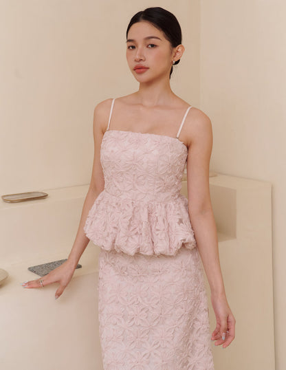Claudine Petal Peplum Top in Pink