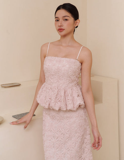 Claudine Petal Peplum Top in Pink