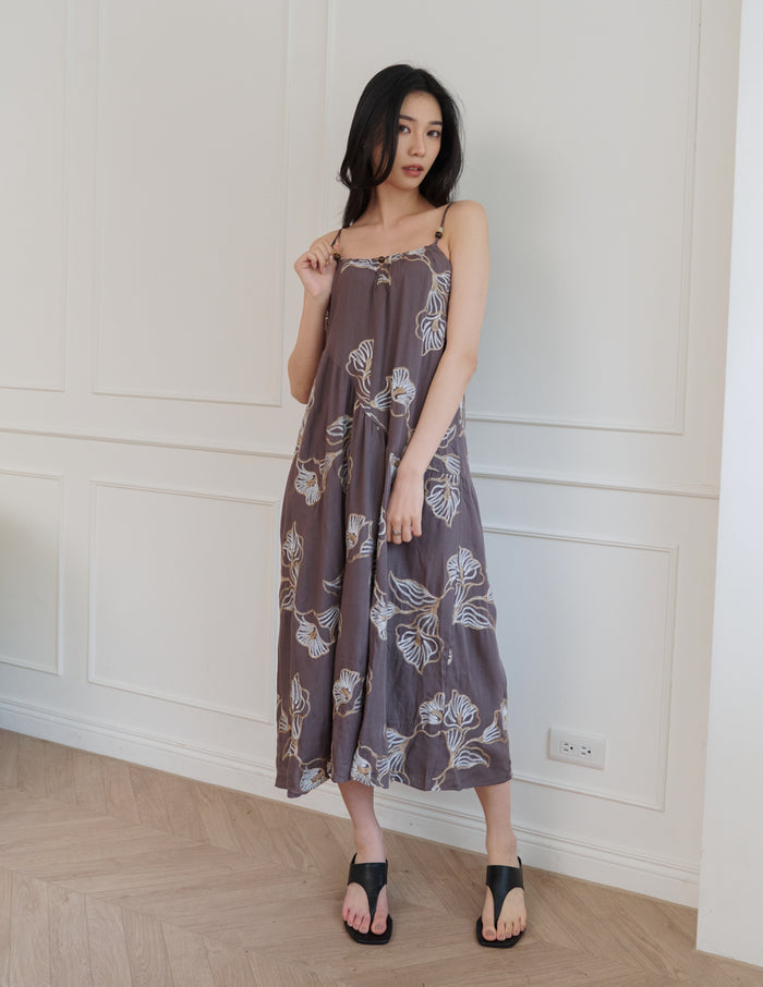 Coco Embroidered Floral Dress in Brown