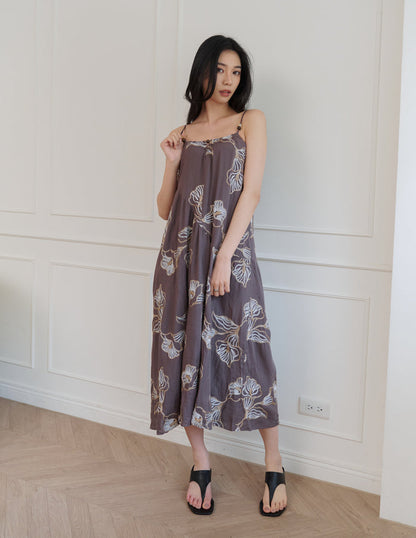 Coco Embroidered Floral Dress in Brown