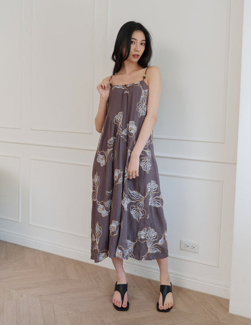 Coco Embroidered Floral Dress in Brown