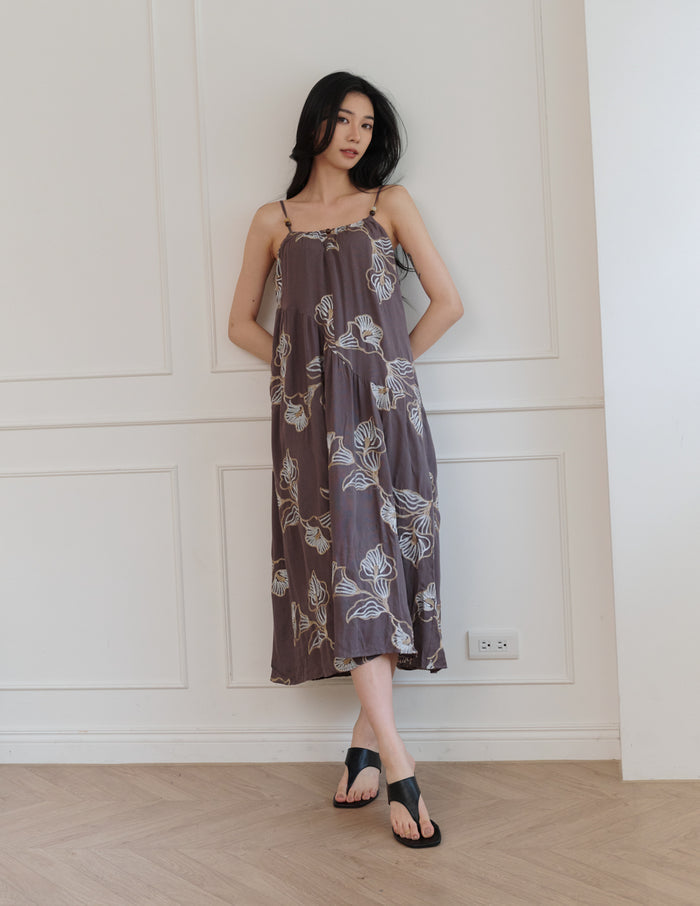 Coco Embroidered Floral Dress in Brown