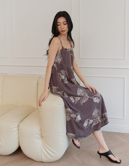 Coco Embroidered Floral Dress in Brown