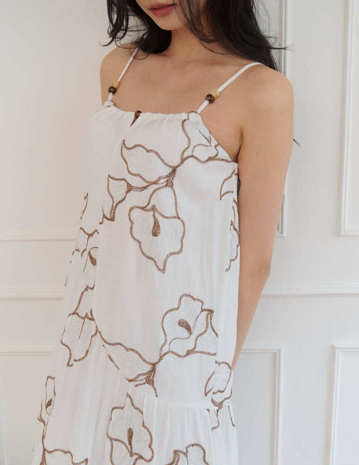 Coco Embroidered Floral Dress in White