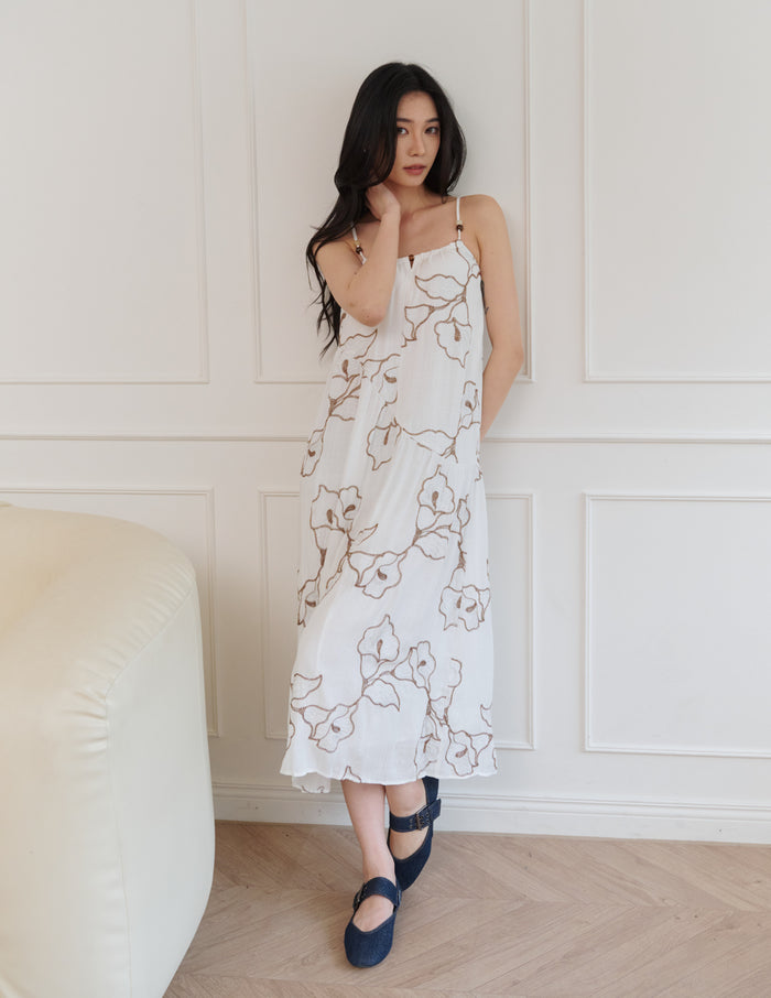 Coco Embroidered Floral Dress in White