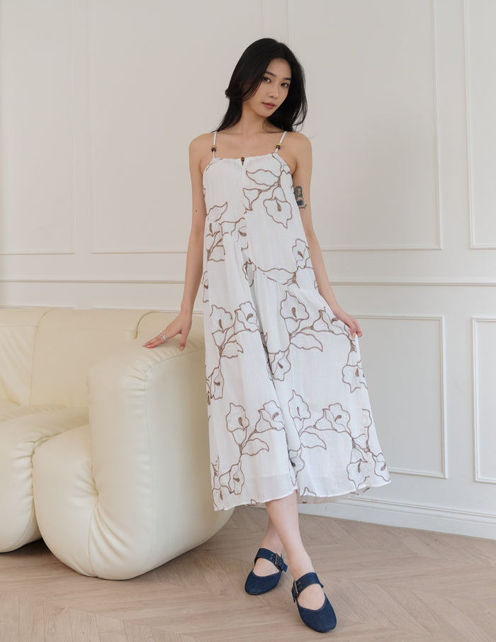 Coco Embroidered Floral Dress in White