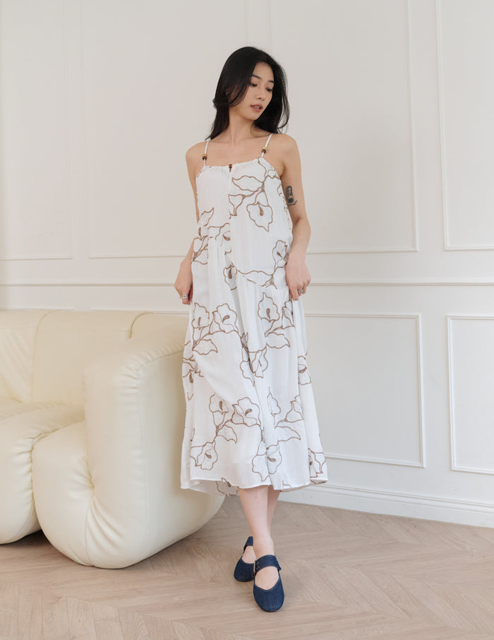 Coco Embroidered Floral Dress in White