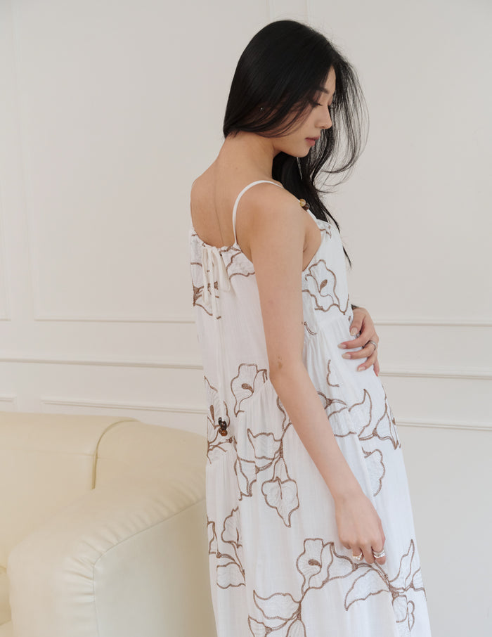 Coco Embroidered Floral Dress in White