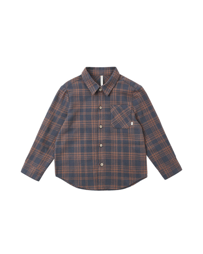 collared long sleeve shirt in midnight plaid