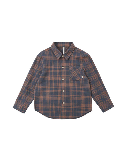 collared long sleeve shirt in midnight plaid