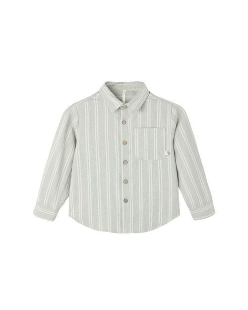 collared long sleeve shirt in sage pinstripe
