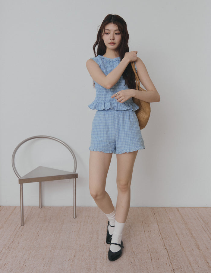 Cora Plaid Shorts in Blue