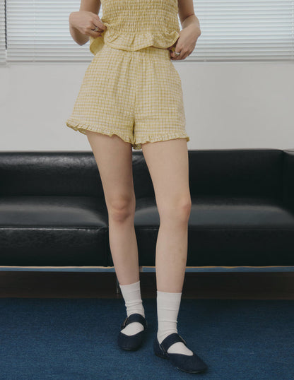 Cora Plaid Shorts in Yellow