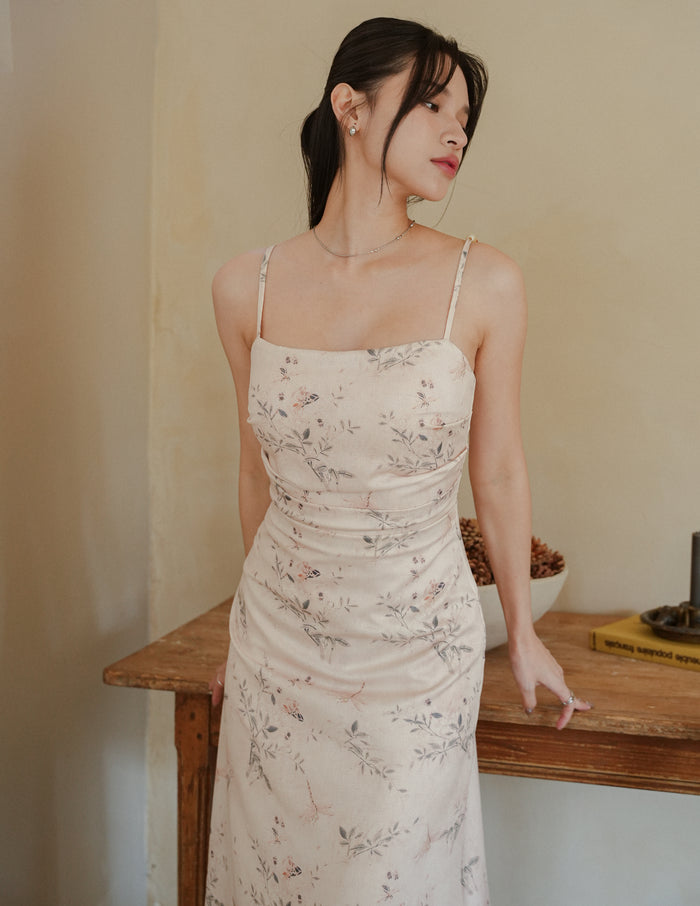 Corrine Beaded Strap Dress in Botanical