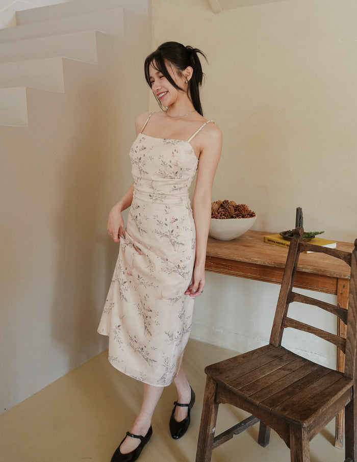 Corrine Beaded Strap Dress in Botanical
