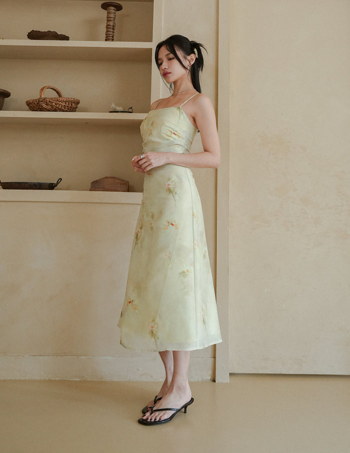 Corrine Beaded Strap Dress in Watercolour Floral
