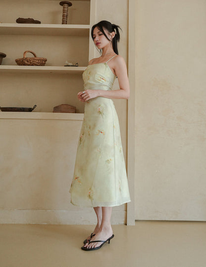Corrine Beaded Strap Dress in Watercolour Floral