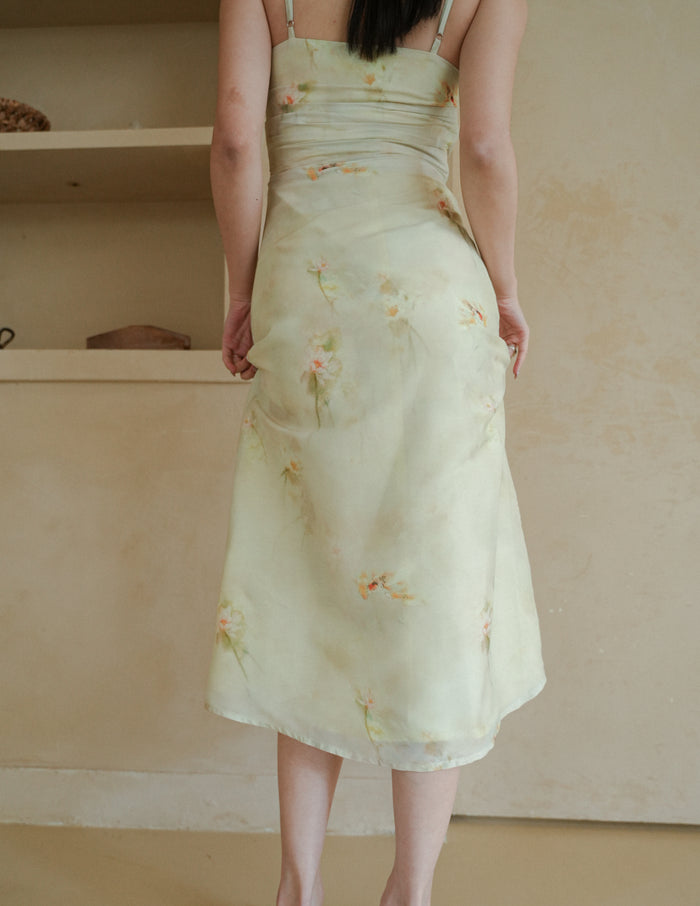 Corrine Beaded Strap Dress in Watercolour Floral